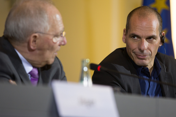 Yanis Varoufakis (right) and Wolfgang Schäuble disagreed on whether or not to agree to disagree. (Corbis)
