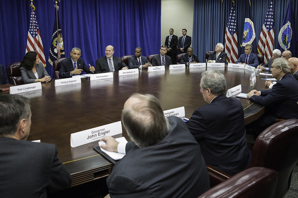 President Obama meets with agriculture and business leaders to discuss the benefits of the Trans-Pacific Partnership for American business and workers. (Bob Nichols)