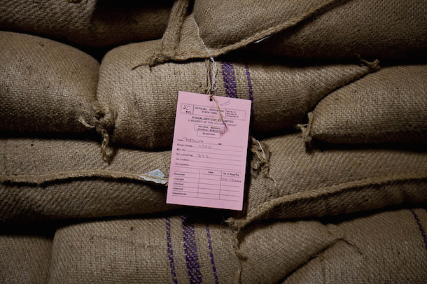 Bags of coffee beans in Kampala, Uganda, ready for export. (Bloomberg)