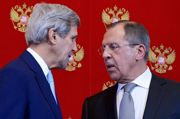 John Kerry talks Syria with Russian Foreign Minister Sergei Lavrov in Moscow December 15. (Pool)