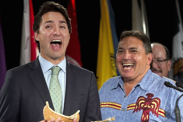 National Chief Perry Bellegarde pictured with Canadian Prime Minister Justin Trudeau. (Ryan Remiorz/Canadian Press)