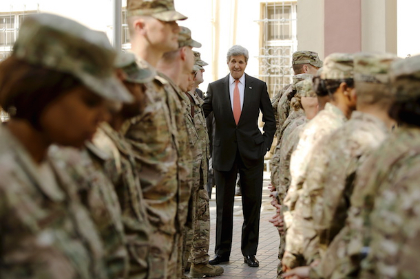 Secretary of State John Kerry with U.S. troops in Kabul.