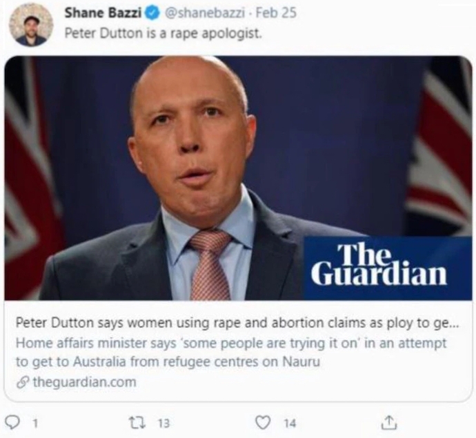 Peter Dutton rape tweet