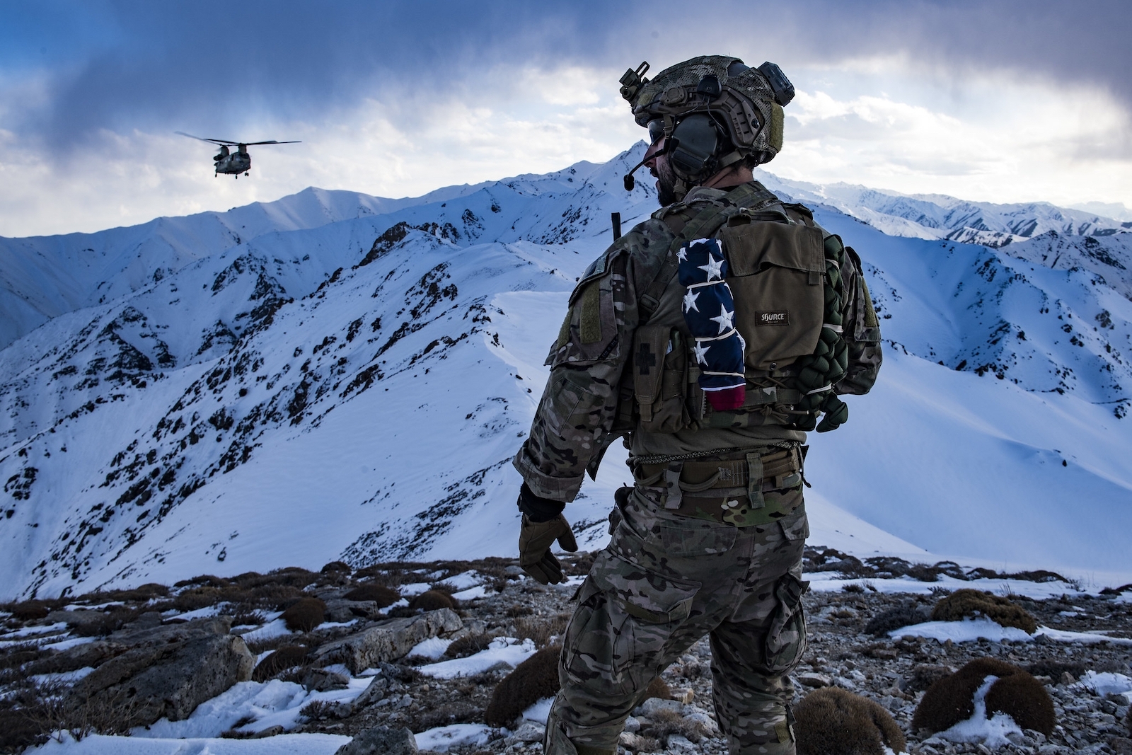 U.S. soldier in the mountains of Afghanistan