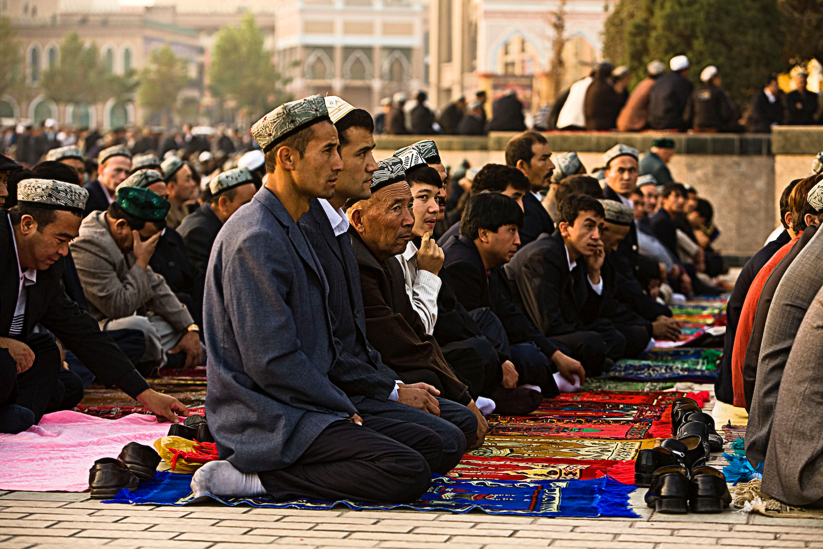 Uyghur Muslim worshipers in Kashgar, China