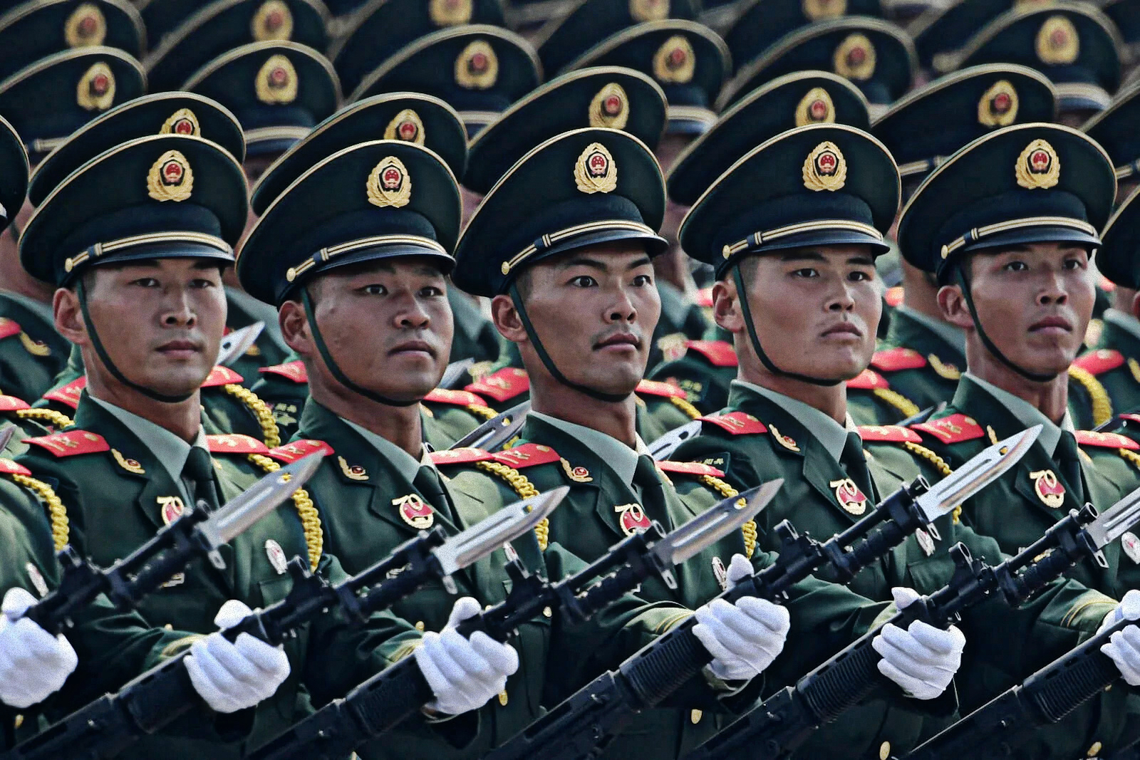 Chinese troops marching in Beijing.