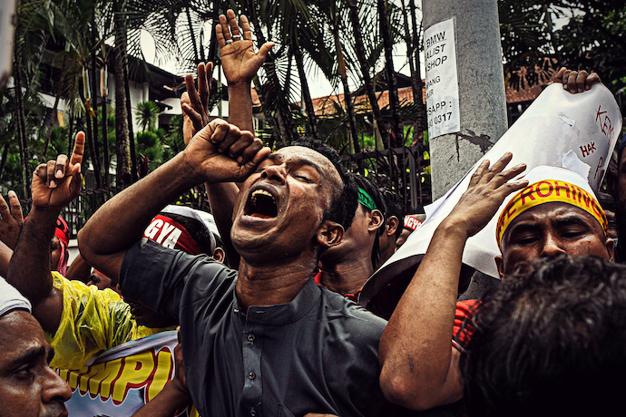 Rohingya Muslims protesting against the government in Kuala Lumpur