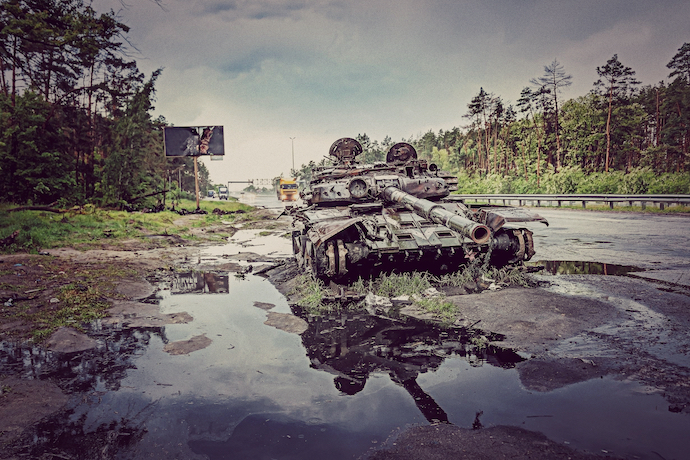 Destroyed Russian tank in Ukraine