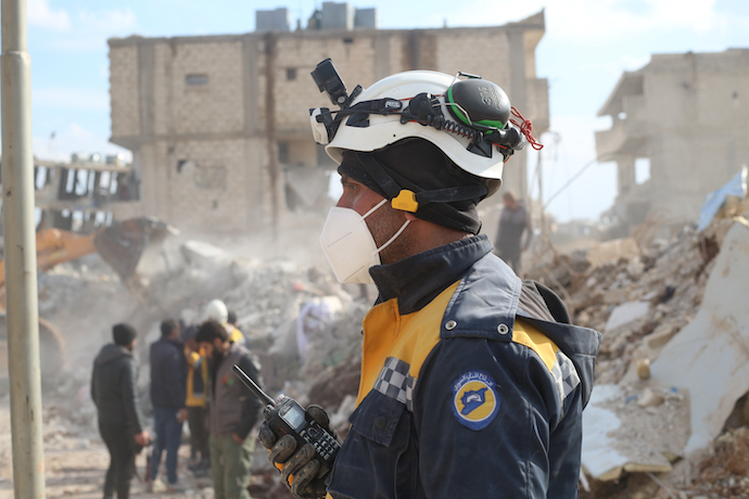 A rescue worker in Aleppo, Syria