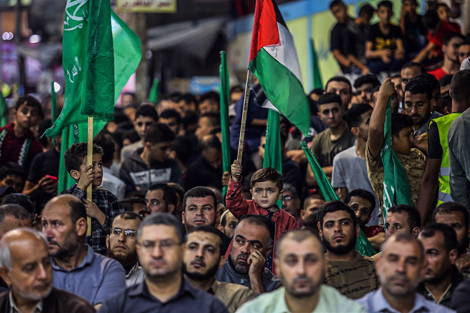 Hamas supporters marching in the Gaza Strip