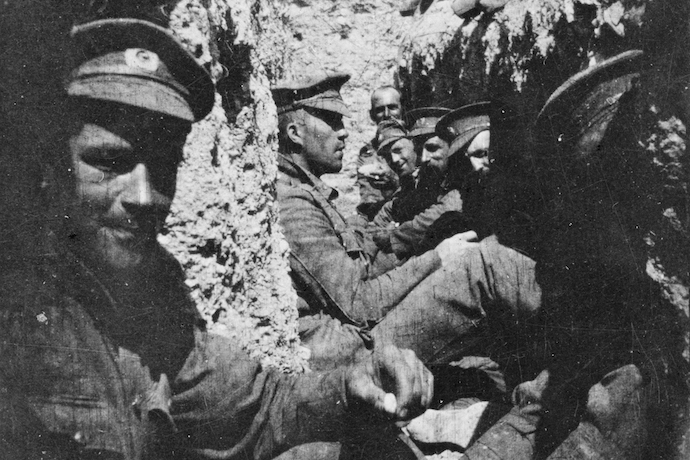 Aussie soldiers in a trench during Gallipoli campaign in 1915