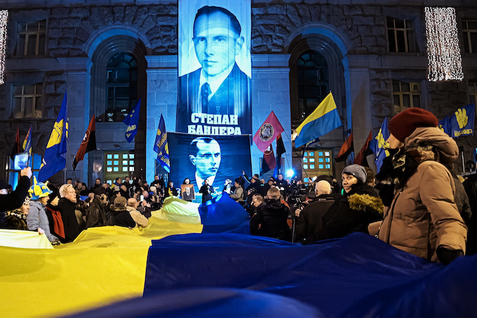 Ukrainians gathered in central Kyiv in 2020 to mark Stepan Bandera's 111th birthday