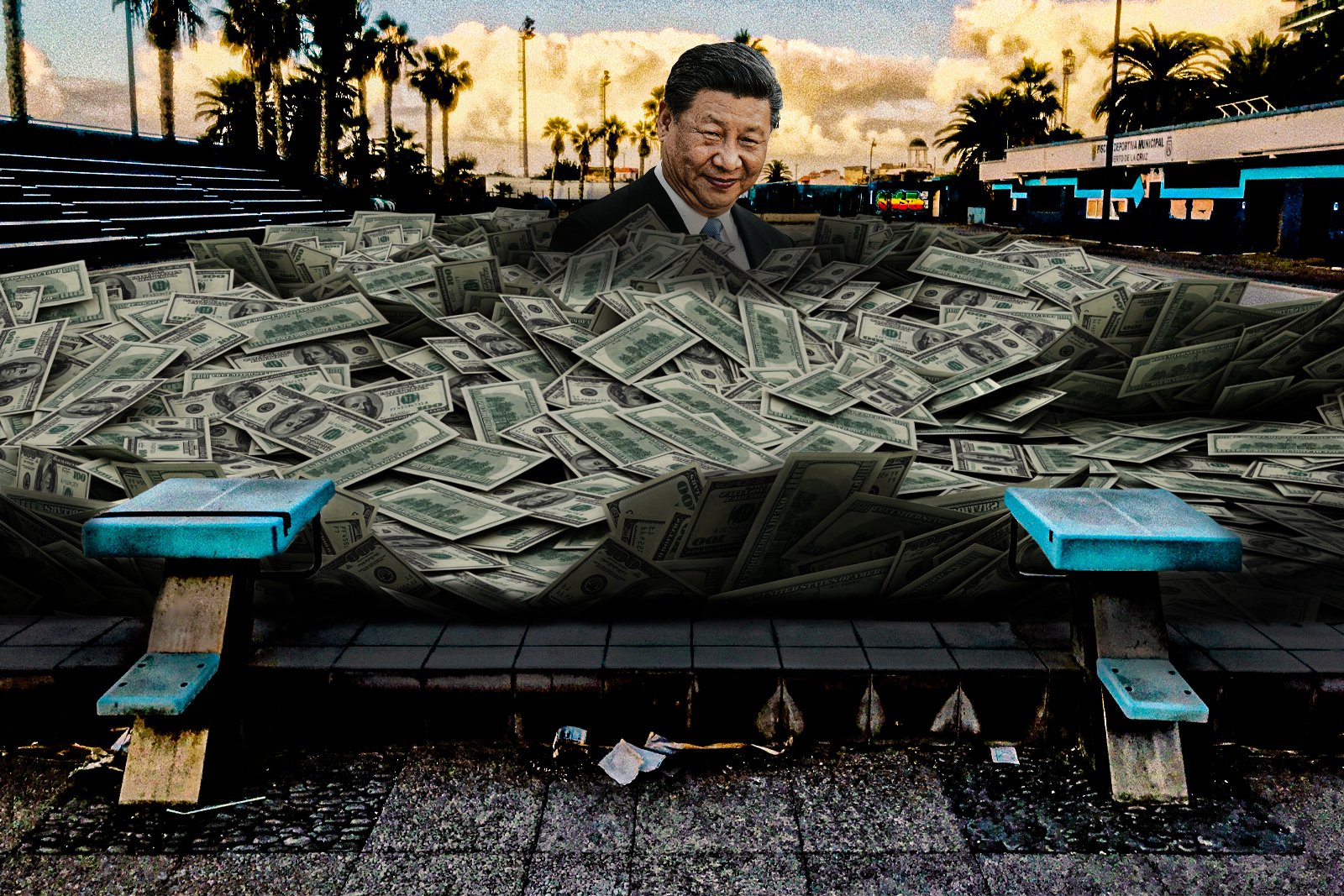 Xi Jinping in a pool of money