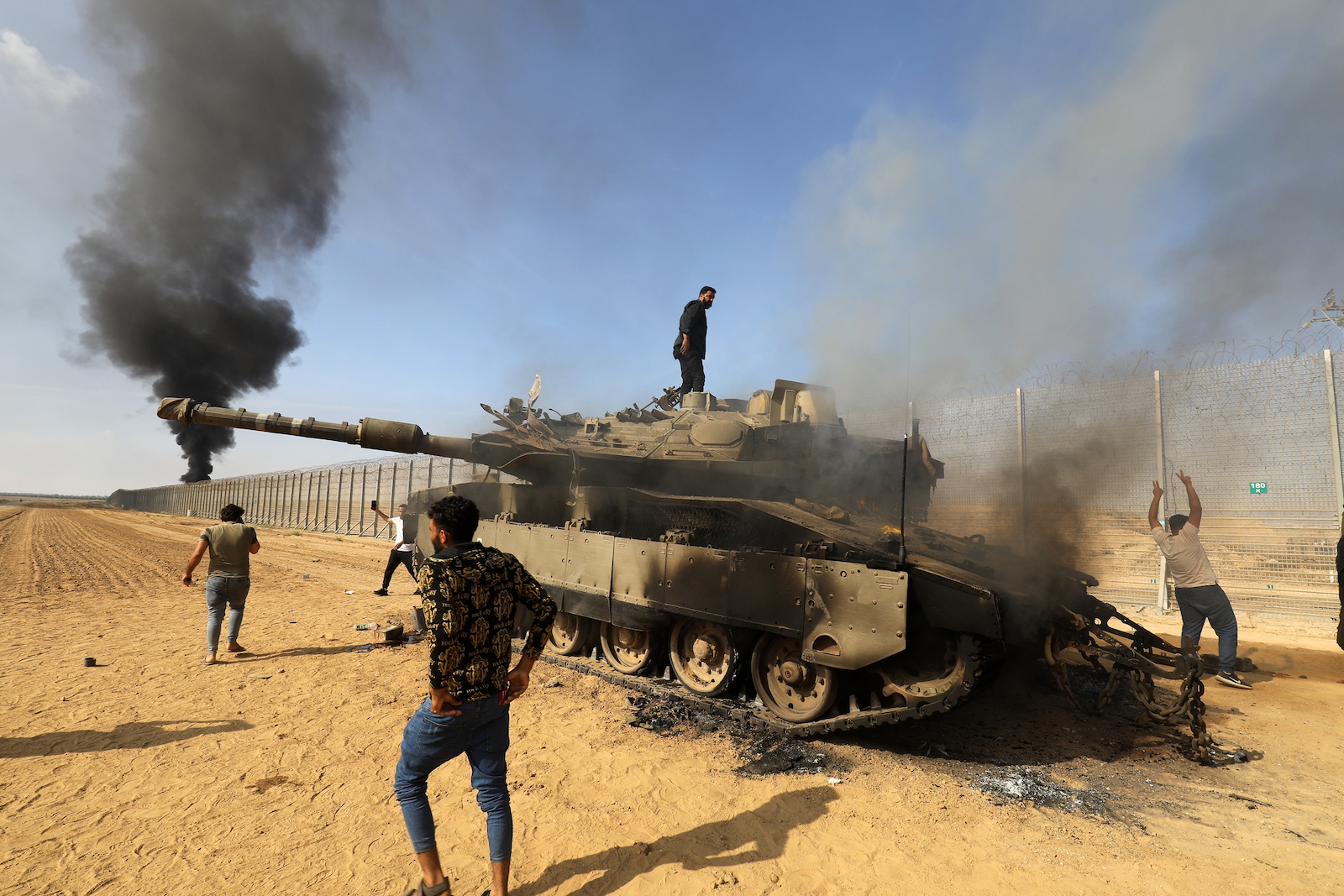 Destroyed Israeli tank near the Gaza Strip