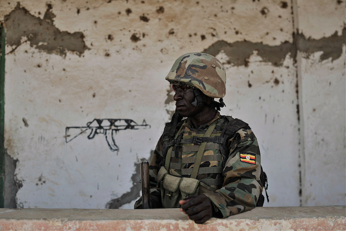 A Ugandan soldier with AMISOM in Qoryooley, Somalia in 2014