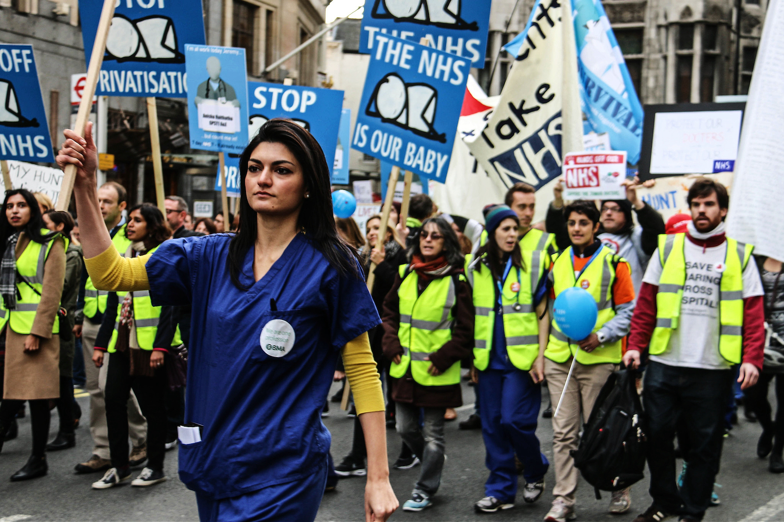 Doctors and nurses protesting changes to the NHS in London in 2015