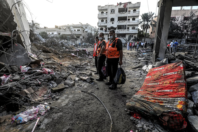 Destroyed homes following an Israeli raid in the city of Rafah, south of the Gaza Strip, on October 17