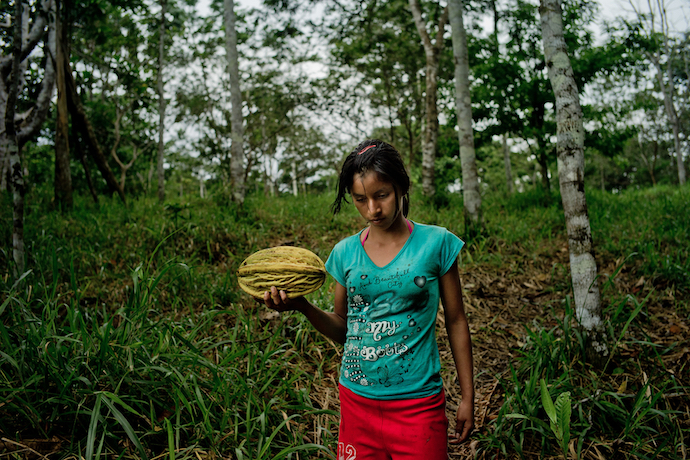 A Kichwa girl carries fruit home, Napo Province, Ecuador
