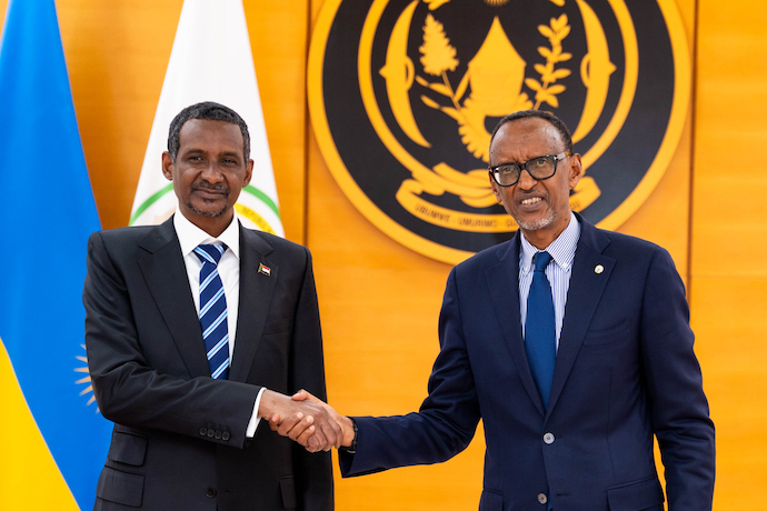 Mohamed Hamdan Dagalo pictured with Rwandan President Paul Kagame