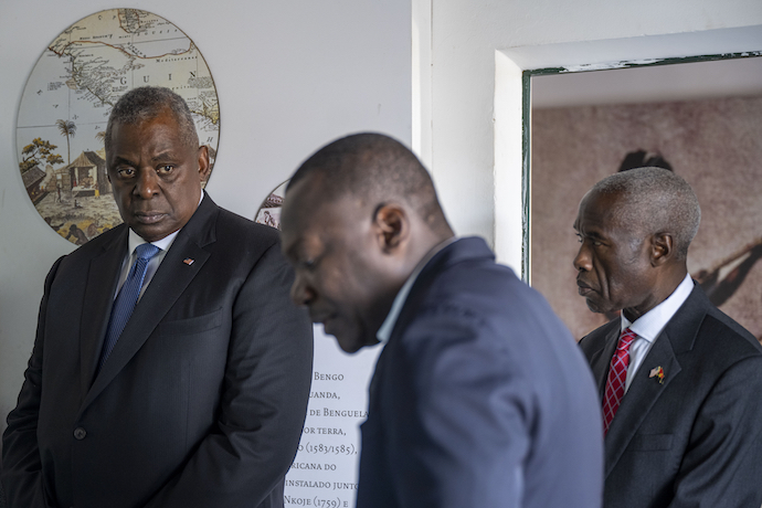 U.S. Secretary of Defense Lloyd Austin during a tour of the Angola National Museum of Slavery in Luanda