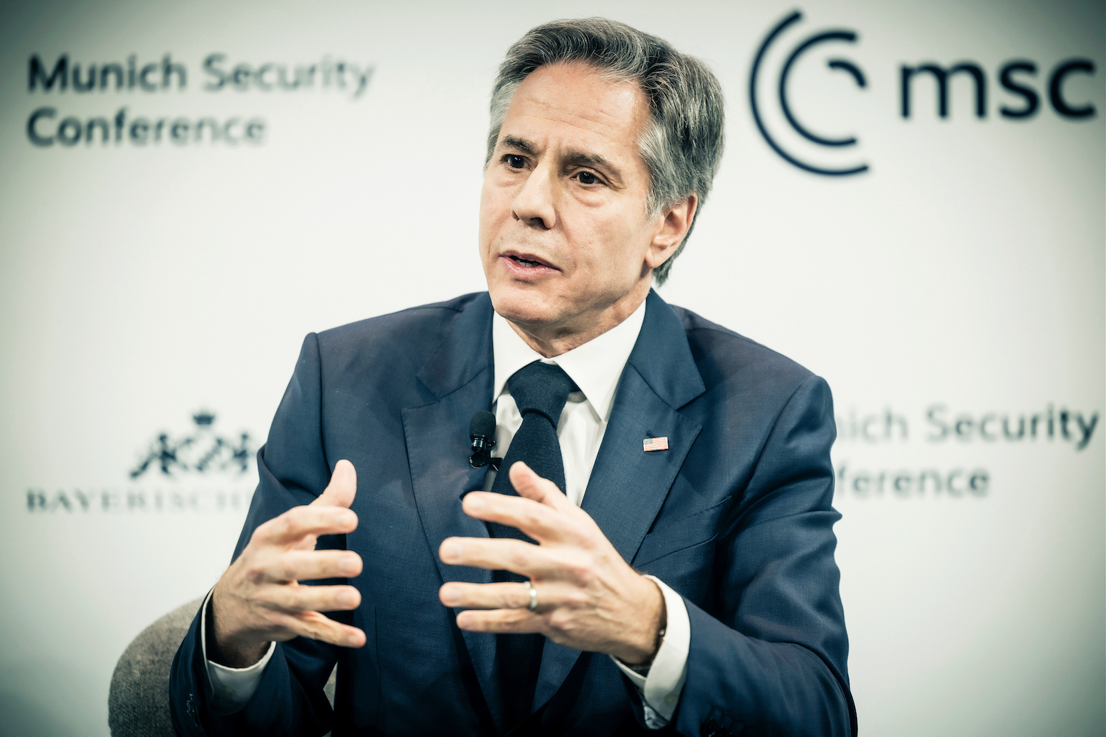 U.S. Secretary of State Antony Blinken speaking at the Munich Security Conference in 2023