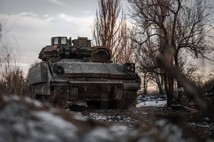 An American-made Bradley Fighting Vehicle on the front lines in Ukraine