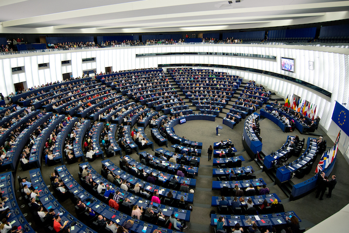 Bird's eye view of the European Parliament in Strasbourg, France