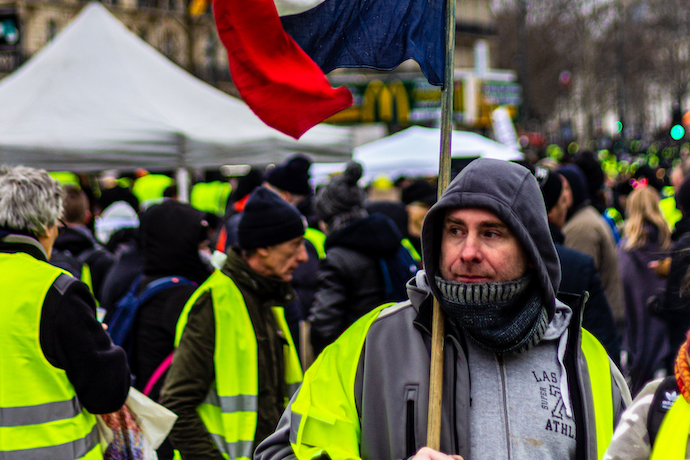 French yellow vest protests in 2018 against rising cost of living, and economic inequality