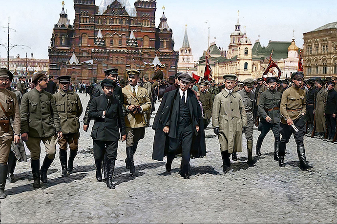 Vladimir Lenin taking a stroll in Moscow's Red Square on May 25, 1919