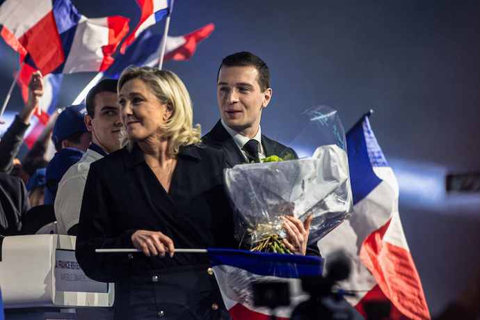 Marine Le Pen and Jordan Bardella campaigning in Marseille