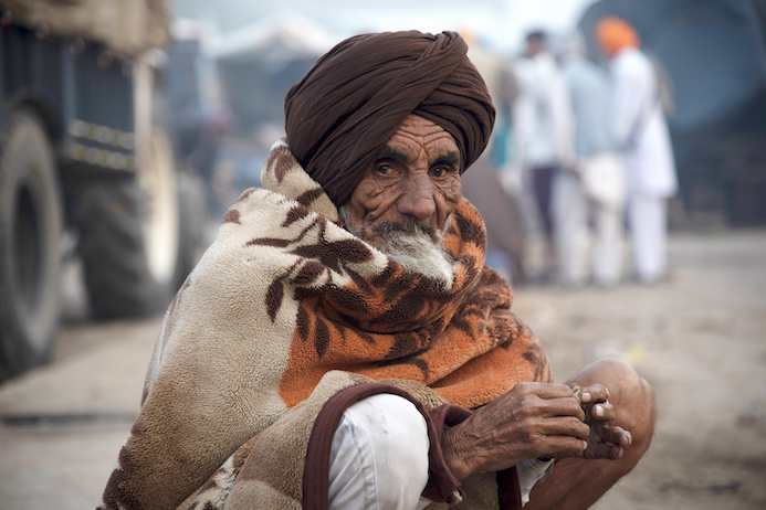 A farmer protesting in 2020