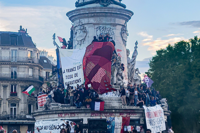 Protest in Place de la République following the release of the results of the snap French election