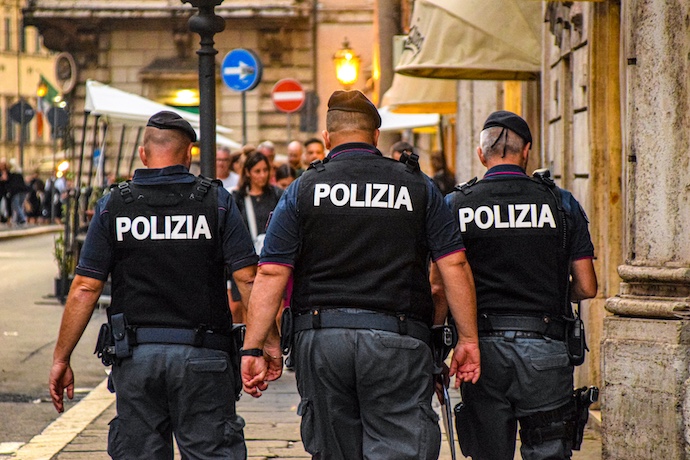 Italian police officers in Milan, Italy