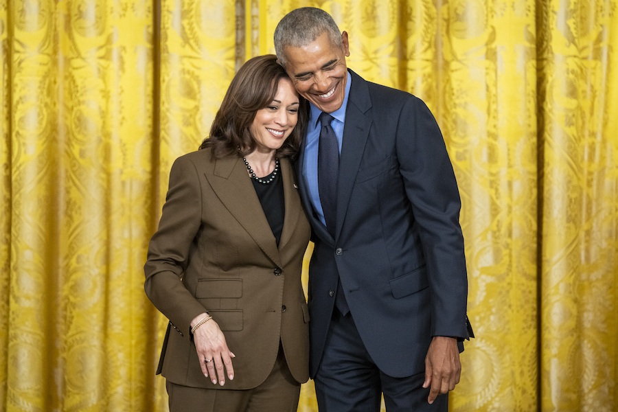 Former President Barack Obama with Vice President Kamala Harris in 2022