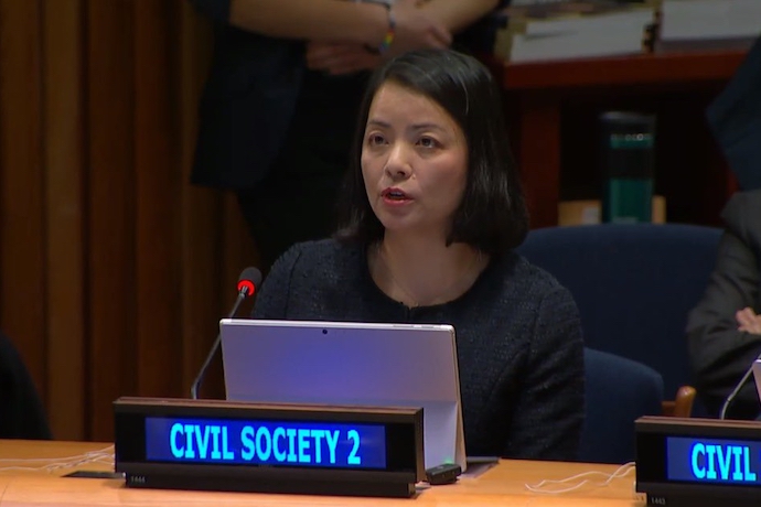 Chie Sunada speaking at the United Nations
