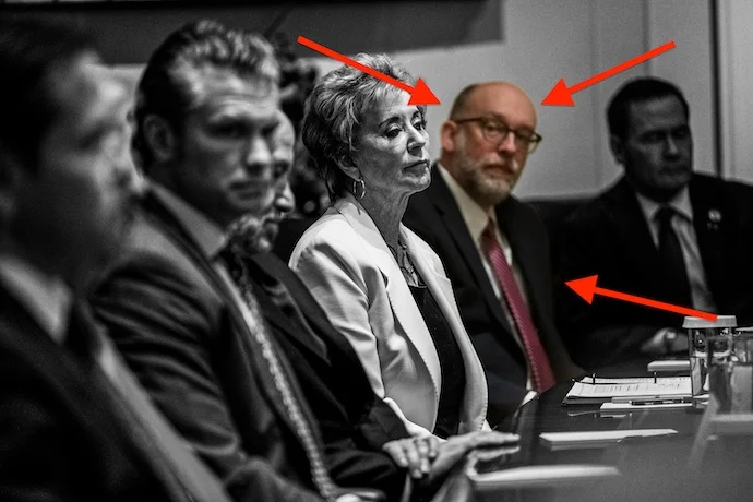 Russell Vought, author of 2025, seen here at the White House