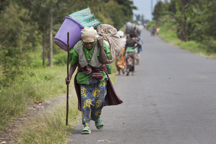 Refugees fleeing their villages in 2012 due to fighting in North Kivu