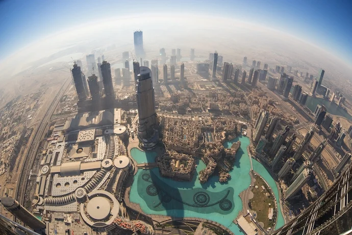 Aerial view of downtown Dubai from the Burj Khalifa